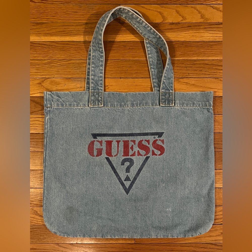 VINTAGE GUESS JEANS LIGHT WASH DENIM 80’S TOTE BAG PURSE  MADE IN USA